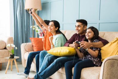 Family playing video games