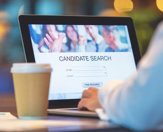 laptop screen of candidate search of job type and location